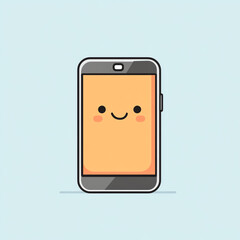 This cute smartphone illustration features a smiling face on a light blue background, perfect for representing modern communication and technology in a playful manner.