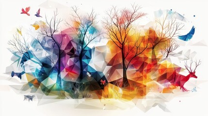 Vibrant geometric forest illustration digital art nature abstract aerial view modern aesthetic