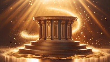 Glowing golden temple with majestic architecture.