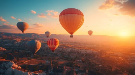 Obraz premium Hot air balloons flying over Cappadocia at sunrise