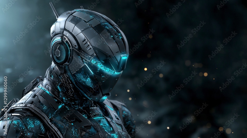 Poster futuristic metallic robot design digital realm concept art sci-fi environment close-up innovation sh