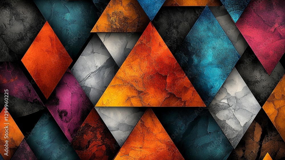 Poster Vibrant abstract art close-up of geometric triangular designs in digital format