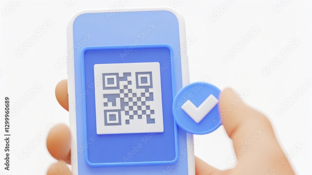 Poster a smartphone displaying a qr code alongside a blue checkmark symbol, indicating verification or appr