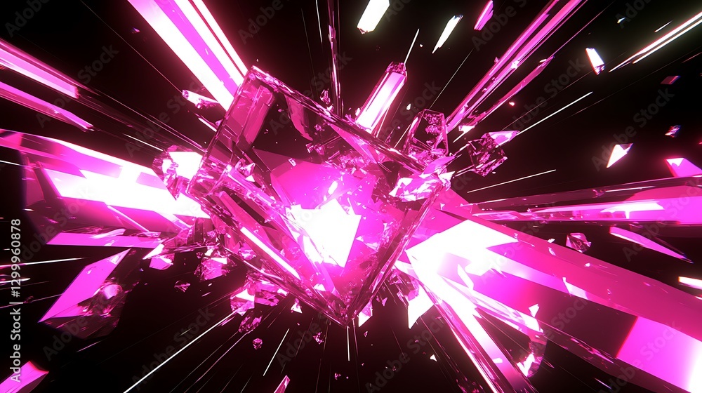 Poster Exploding Pink Crystal Cube Abstract Digital Art