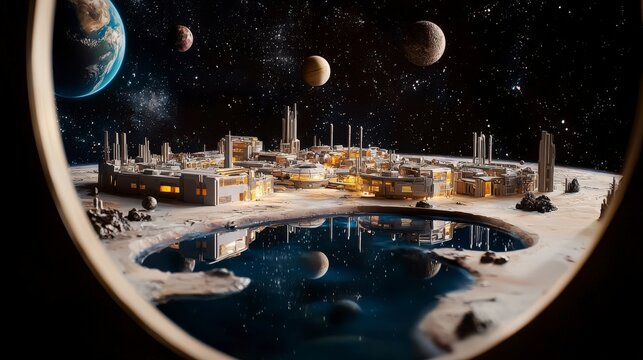 Exploring a massive space colony orbiting a distant planet futuristic environment detailed concept art