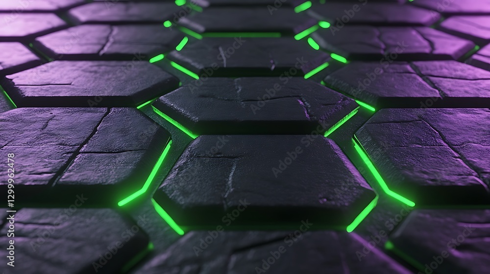 Poster futuristic hexagonal grid with neon green lines