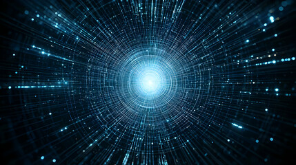 Abstract Digital Data Tunnel Of Blue Light With Futuristic Motion Lines And Cyber Network Concept