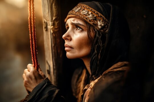 Rahab place a red cord out of her window, Bible story.