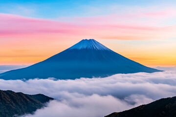 Fototapeta premium A clean, minimal representation of a volcano silhouette against a gradient sky