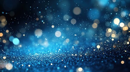 Obraz premium Sparkling glitter with blue and gold bokeh lights appear festive