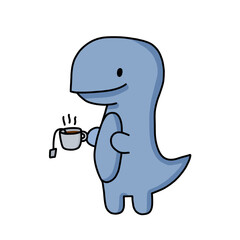 Cute Dinosaur Drinking Tea Sticker