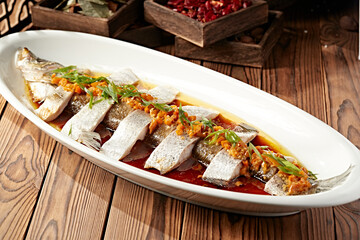 Steamed White Fish with Spicy Chopped Bell Pepper
