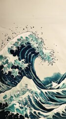 Dynamic ocean wave art coastal shore digital illustration vibrant colors artistic perspective nature theme