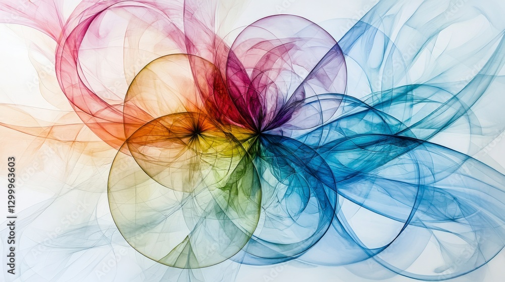 Poster abstract painting of overlapping circles and lines in a colorful environment for art enthusiasts