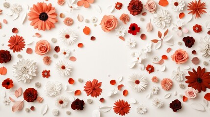Colorful floral arrangement studio paper art creative space flat lay beauty