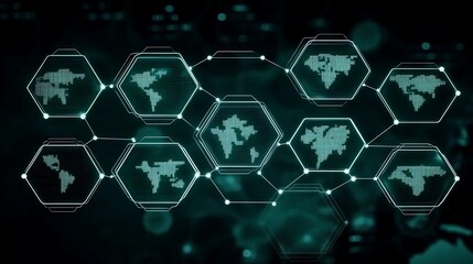 Fototapeta premium Global Network Hexagon Data Visualization System