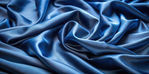 Fototapeta premium Silk pyjama fabric close-up with soft wrinkles and luxurious navy blue color