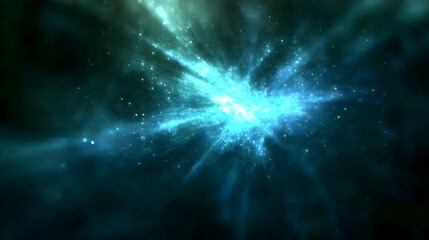 Naklejka premium Abstract teal cosmic explosion; vibrant energy burst background. Ideal for sci-fi, fantasy, or technology projects.