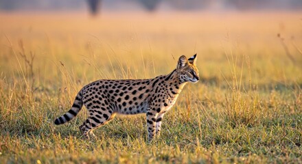  Cat Hunting in the Tall Golden Grasses of the Okavango Delta at Sunrise