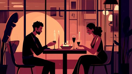 Fototapeta premium A couple sharing a romantic candlelit dinner at home