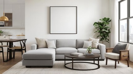 Modern Minimalist Living Room with Stylish Furniture and Green Plant