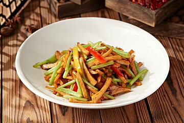 Braised King Oyster Mushroom with Spicy Pepper and Celery in XO Sauce