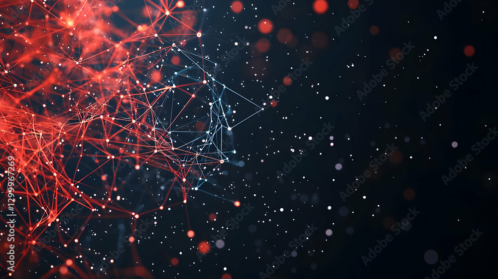 Aufkleber abstract red and blue network connecting dots lines across dark background