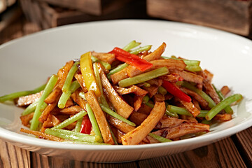 Braised King Oyster Mushroom with Spicy Pepper and Celery in XO Sauce