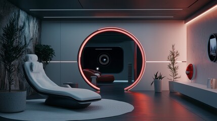 Futuristic mental health center modern architecture interior design tranquil environment innovative concept