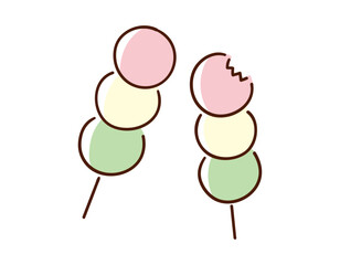 三色団子／和菓子・お花見／手書きのベクター線画イラスト