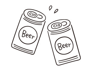 缶ビールで乾杯／手書きのベクター線画イラスト