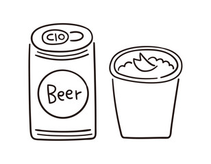 ビールの入った桜の花びらの浮かぶ紙コップ／お花見・宴会・春／手書きのベクター線画イラスト