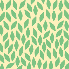 Fototapeta premium Seamless doodle floral leaves vector. Texture for summer and spring. Cute hand-drawn seamless pattern green leaves on yellow background. Doodle fall leaves for seasonal design, textile, greeting card.