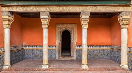 Naklejka premium Moroccan Palace Interior Columns, Arches, and Tiles