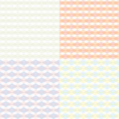 Diamond square or triangle set vector seamless patterns. Endless geometry texture for printing, fabric, paper, scrap booking. Diagonal, checked design wallpaper in retro color.