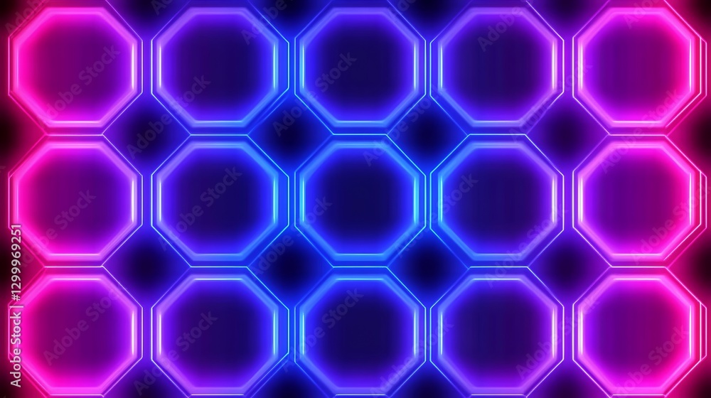 Poster neon octagon grid pattern abstract background