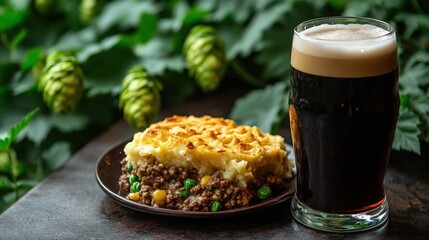 Indulge in creamy Irish stout and traditional shepherd's pie surrounded by lush hops
