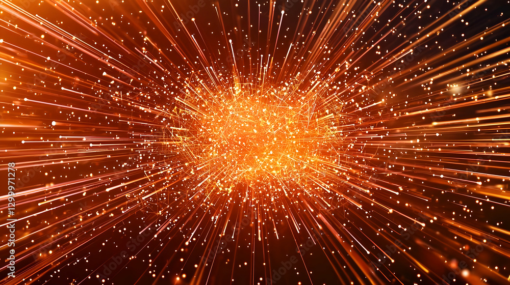 Poster abstract orange light explosion with glowing particles and dynamic motion blur