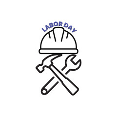A silhouette of a hammer and wrench crossed together in a clean lineart style, symbolizing labor and industry labor day vives