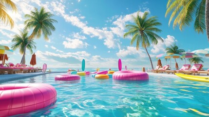 Obraz premium Tropical Poolside Paradise Summer Fun