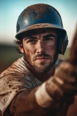 Strong baseball player in action.