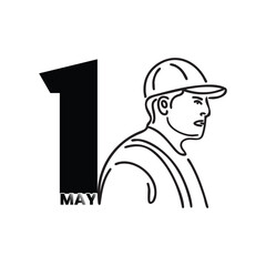 A minimalist lineart of a worker’s side profile, wearing a cap, with a slight tilt of the head showing determination and resilience.labor day vives.eps