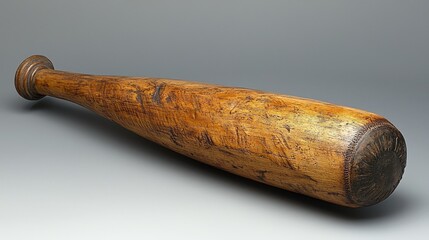 Vintage wooden baseball bat resting on a smooth surface with a neutral background
