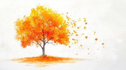 Watercolor hand drawn of autumn trees,red maple tree on white background,hand drawn watercolor vector illustration,Autumn forest path,red orange foliage in fall forest.