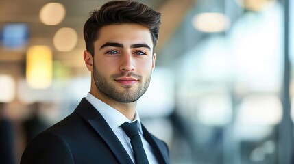 Young businessman exudes confidence in formal attire, embodying professionalism and ambition.
