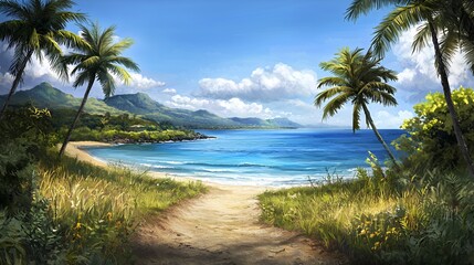 Obraz premium Tropical Beach Path Leading to Ocean