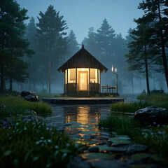 Fototapeta premium Misty Lakeside Serenity - Tranquil Nature Landscape