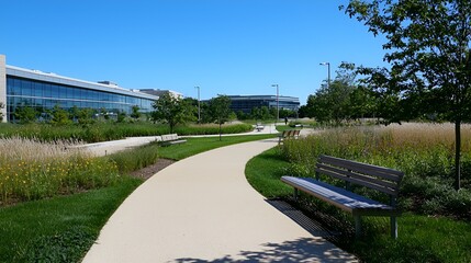 Modern parkway through office campus