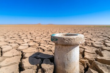 Naklejka premium A dried-up well surrounded by cracked earth, showing the devastating effects of water scarcity