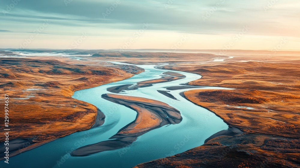 Poster abstract views of river curves and bends in soft focus